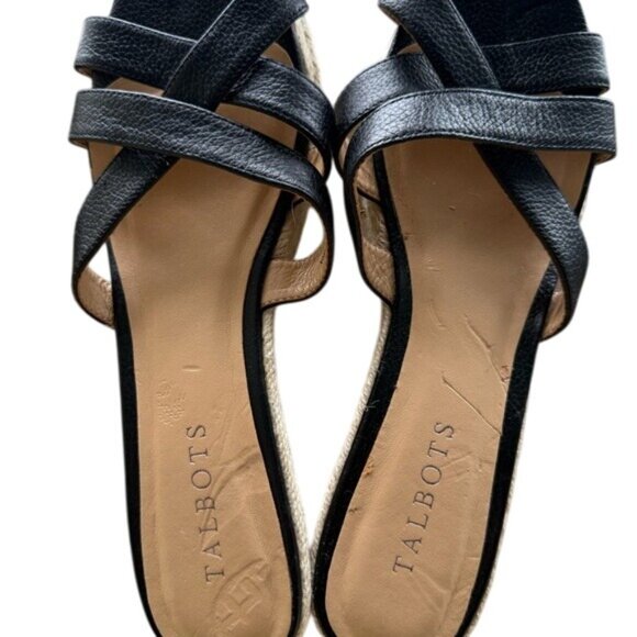 Talbots Black Women's Leather Wedge Espadrille Slide Sandals, size 8 - Picture 14 of 14